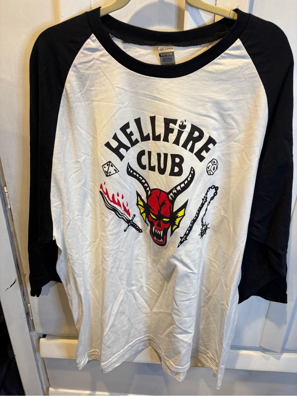Gildan Black & White Hellfire Club Graphic Raglan Shirt